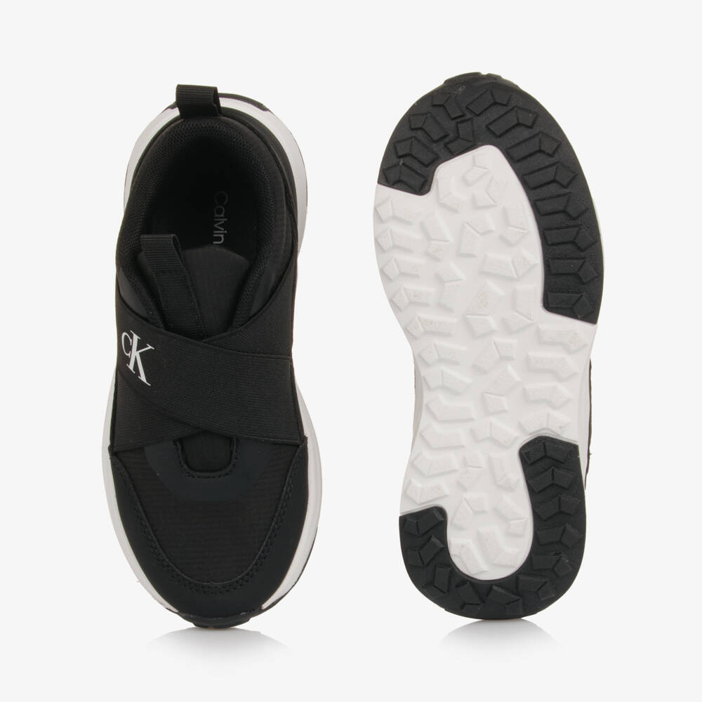 Calvin Klein-Black & White Monogram Logo Slip-On Trainers | Childrensalon Outlet