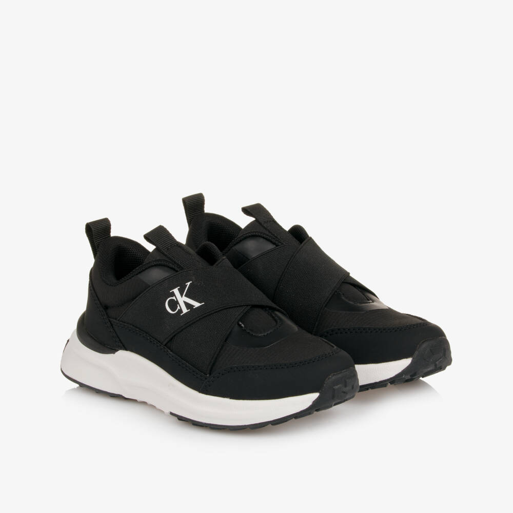 Calvin Klein-Black & White Monogram Logo Slip-On Trainers | Childrensalon Outlet