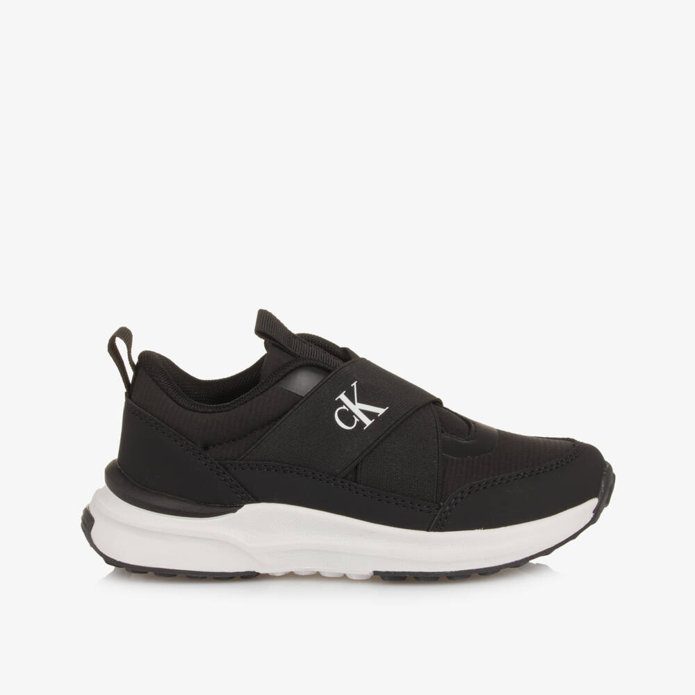 Calvin Klein-Black & White Monogram Logo Slip-On Trainers | Childrensalon Outlet