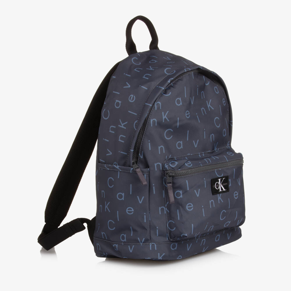 Calvin Klein-Blue Canvas Logo Pattern Backpack (40cm) | Childrensalon Outlet