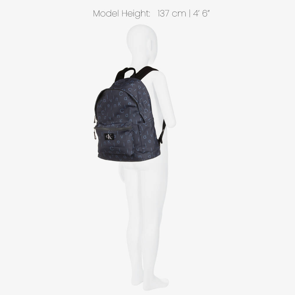 Calvin Klein-Blue Canvas Logo Pattern Backpack (40cm) | Childrensalon Outlet