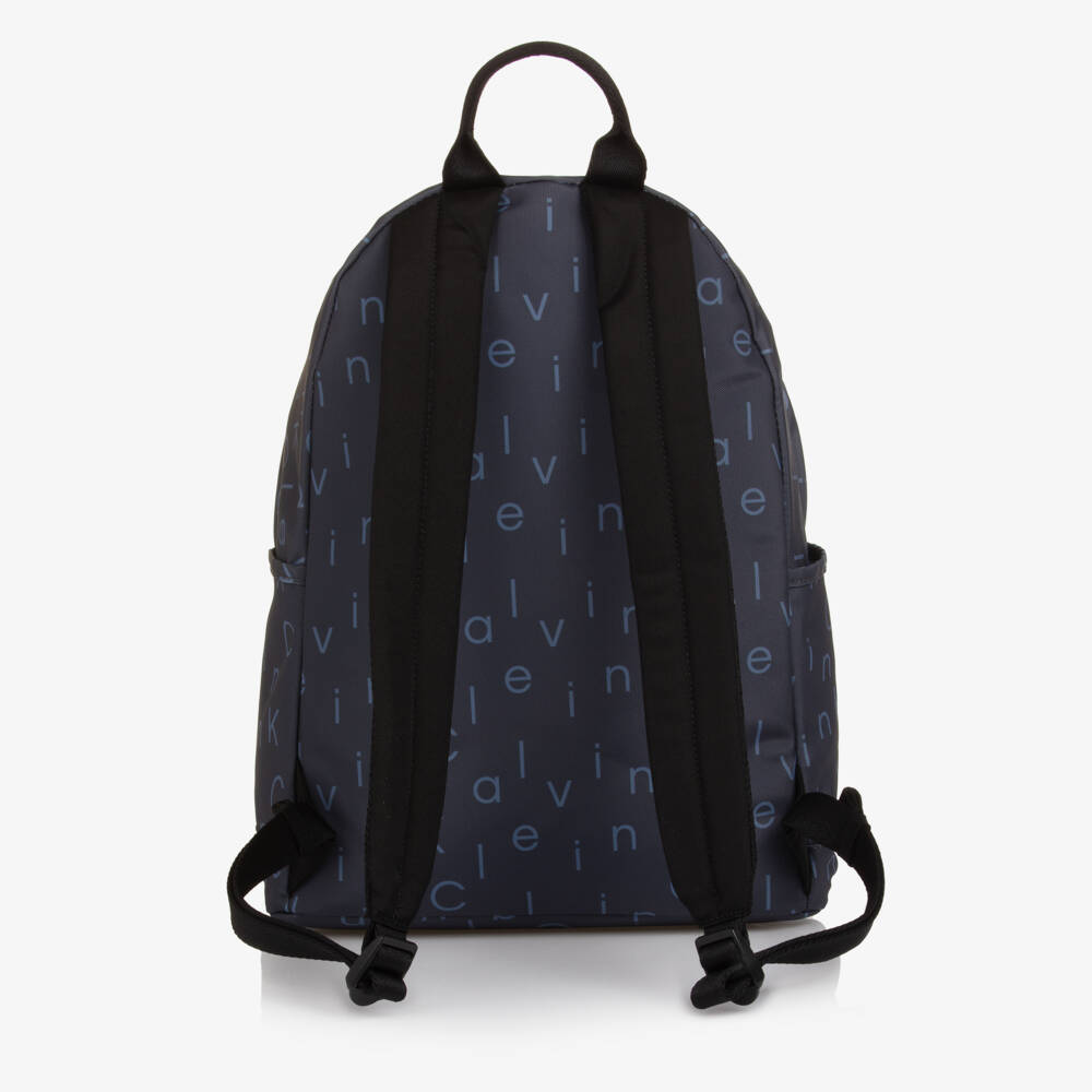 Calvin Klein-Blue Canvas Logo Pattern Backpack (40cm) | Childrensalon Outlet