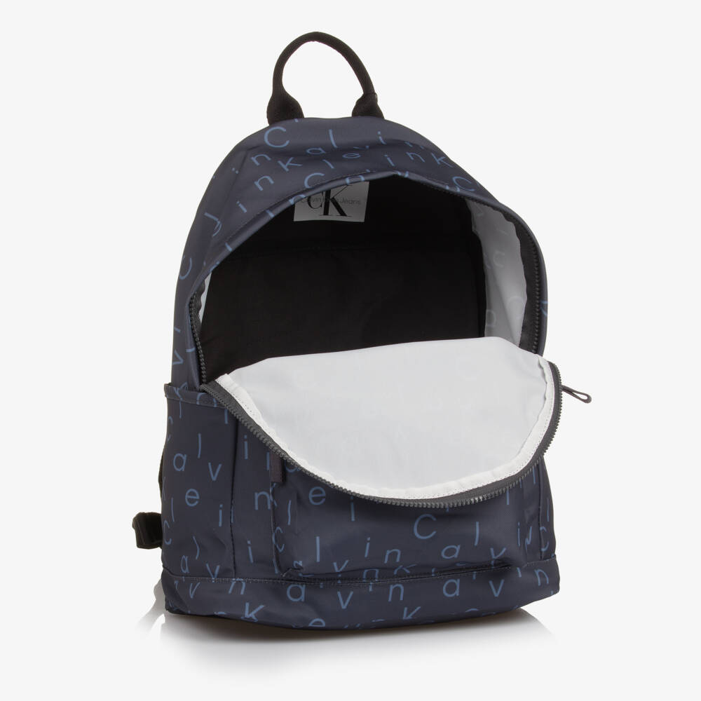 Calvin Klein-Blue Canvas Logo Pattern Backpack (40cm) | Childrensalon Outlet