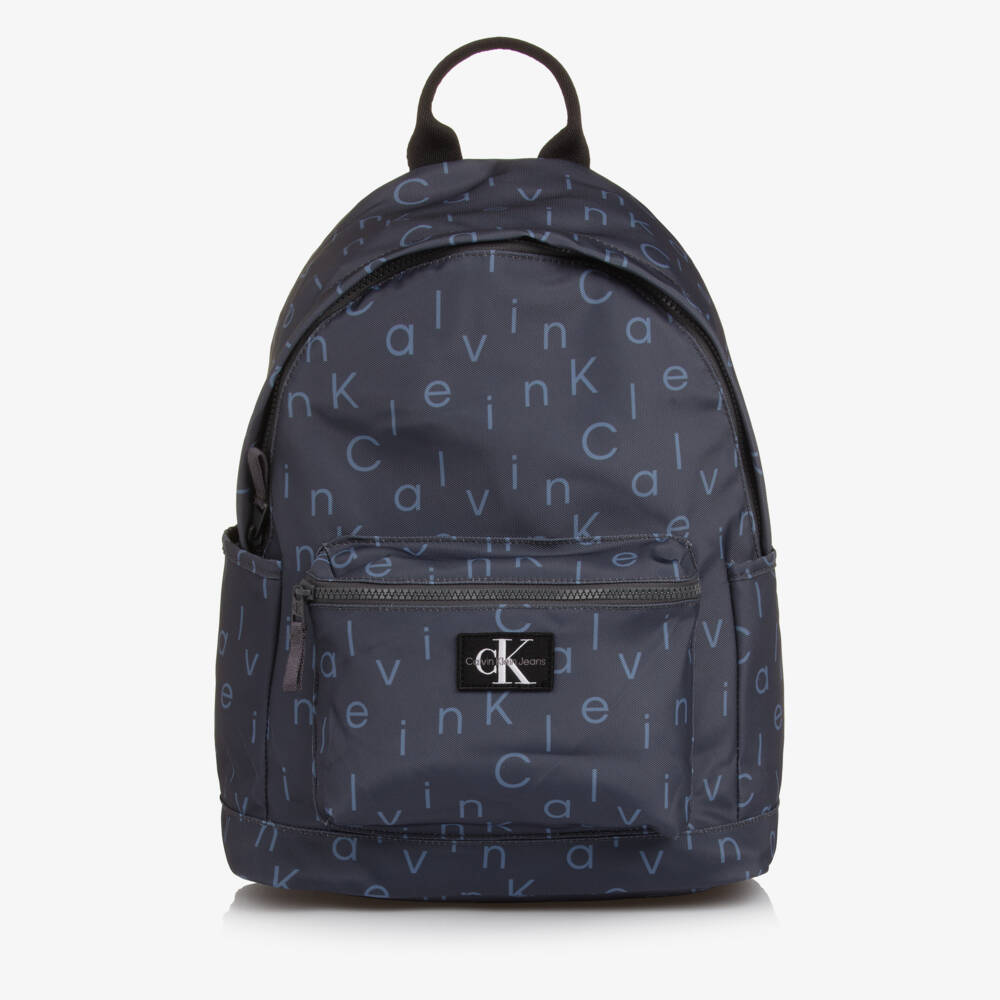 Calvin Klein-Blue Canvas Logo Pattern Backpack (40cm) | Childrensalon Outlet