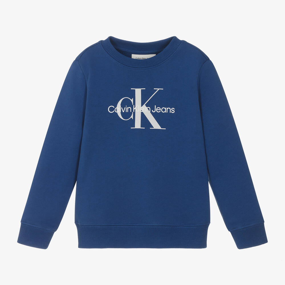 Calvin Klein-Blue Cotton Monogram Sweatshirt | Childrensalon Outlet