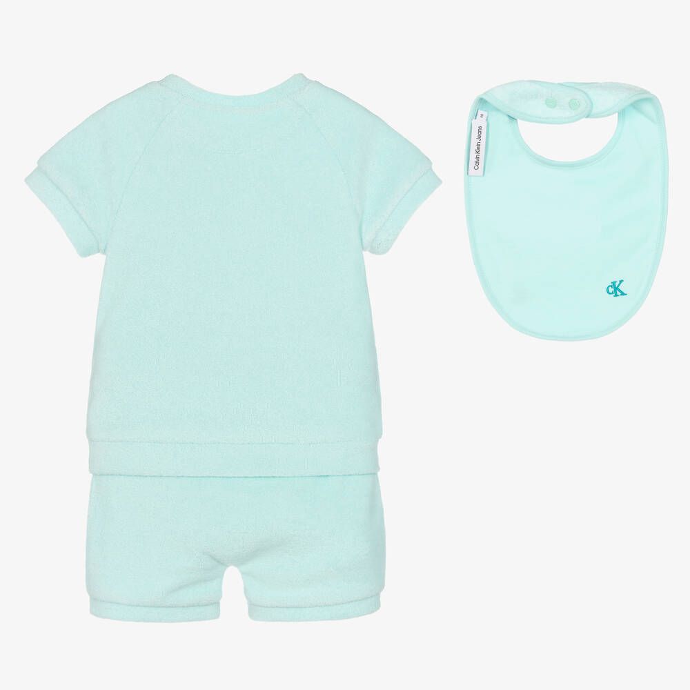 Calvin Klein-Blue Cotton Towelling Baby Shorts Gift Set | Childrensalon Outlet