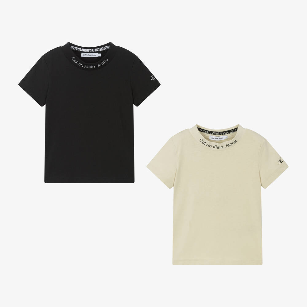 Calvin Klein Boys Beige Black T Shirts 2 Pack Childrensalon Outlet
