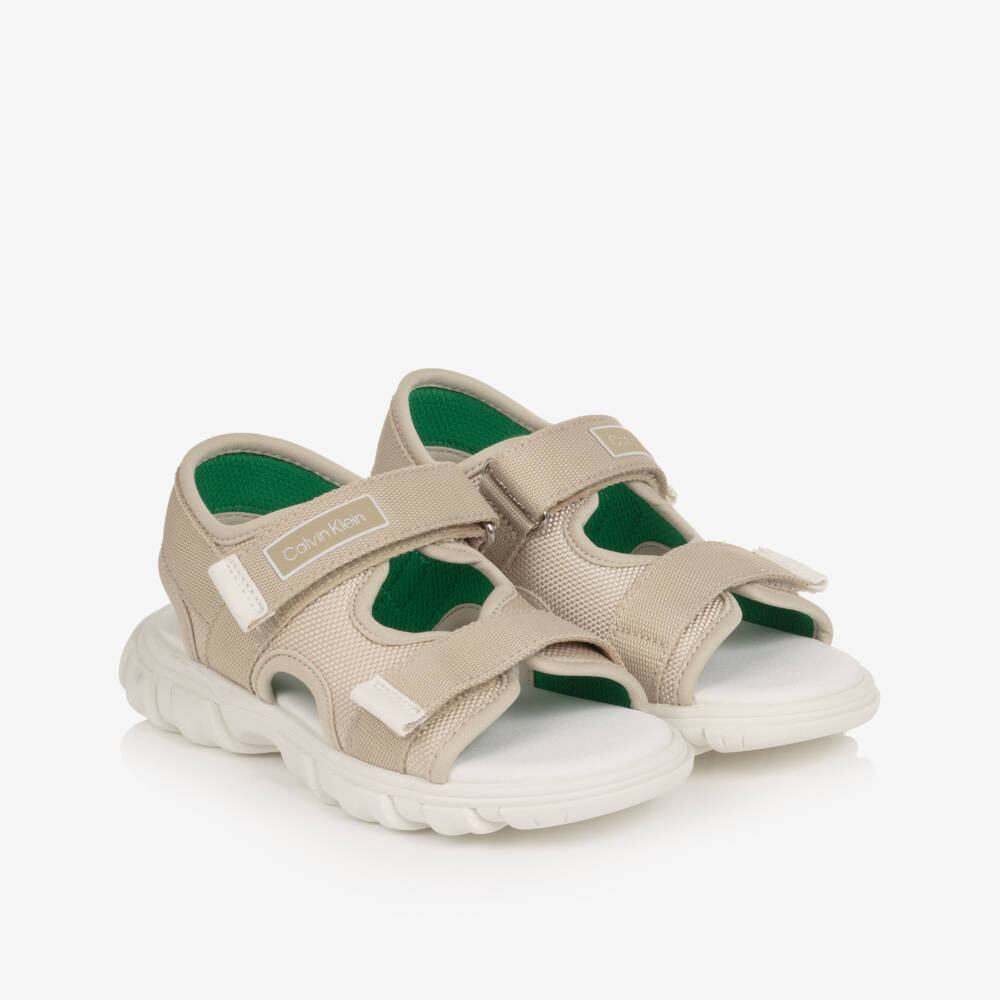 Calvin Klein-Boys Beige Canvas Velcro-Fastening Sandals | Childrensalon Outlet