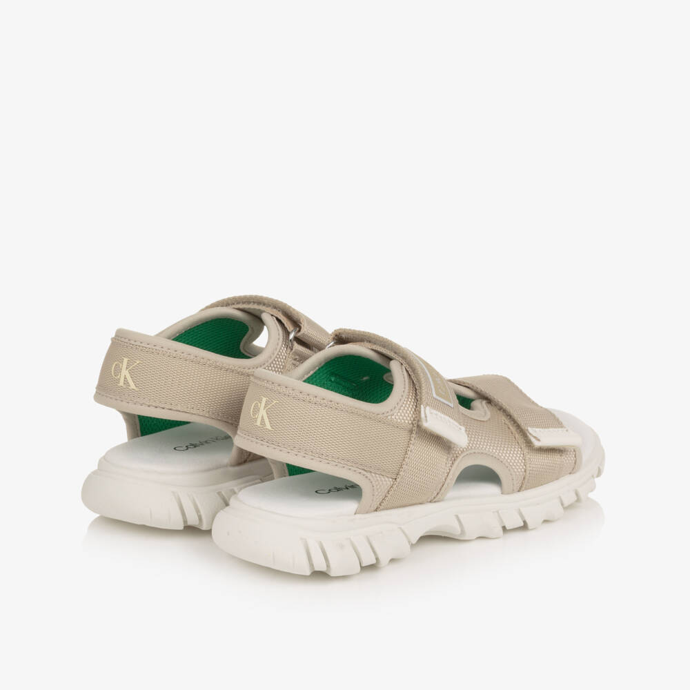 Calvin Klein-Boys Beige Canvas Velcro-Fastening Sandals | Childrensalon Outlet