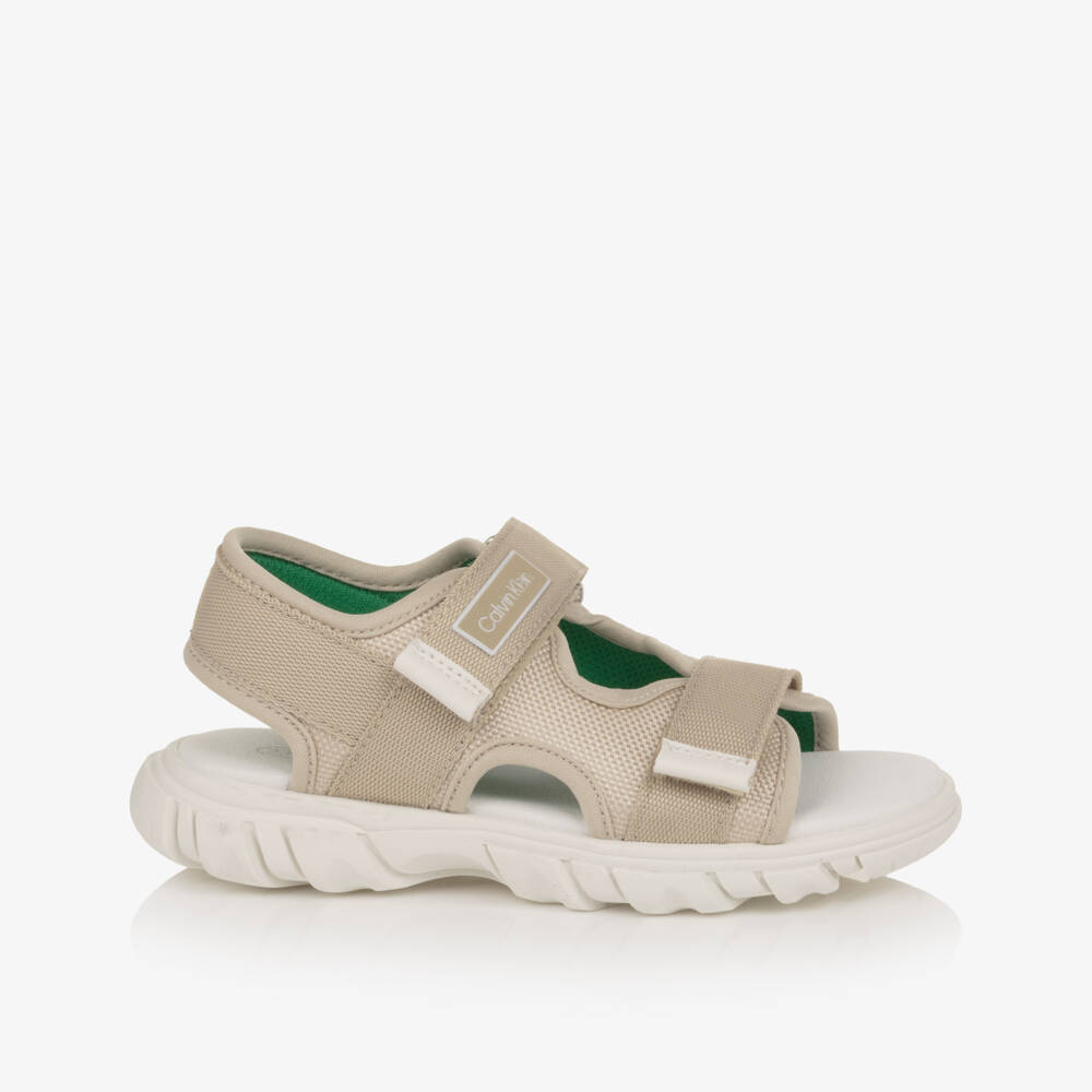 Calvin Klein-Boys Beige Canvas Velcro-Fastening Sandals | Childrensalon Outlet