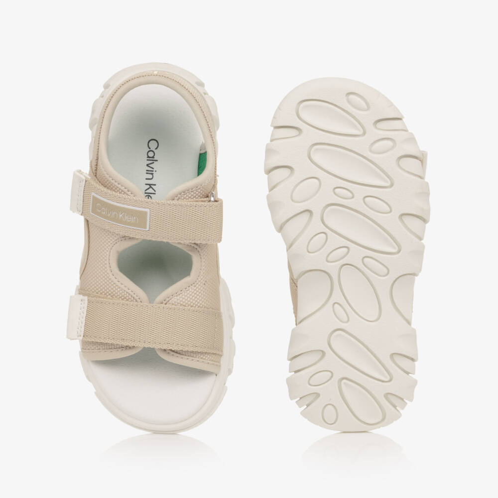 Calvin Klein-Boys Beige Canvas Velcro-Fastening Sandals | Childrensalon Outlet