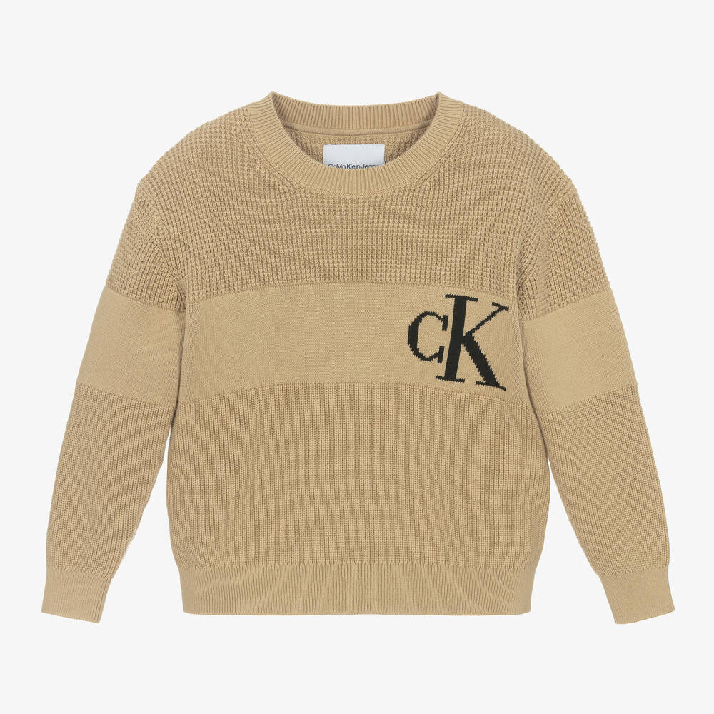 Calvin Klein - Beiger Baumwoll-Strickpullover | Childrensalon