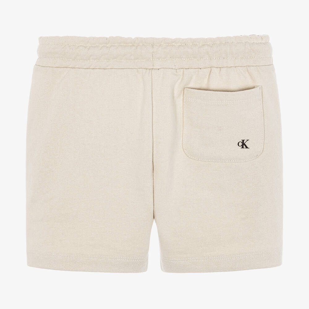 Calvin Klein Джинсы-Boys Beige Cotton Logo Shorts | Childrensalon Outlet