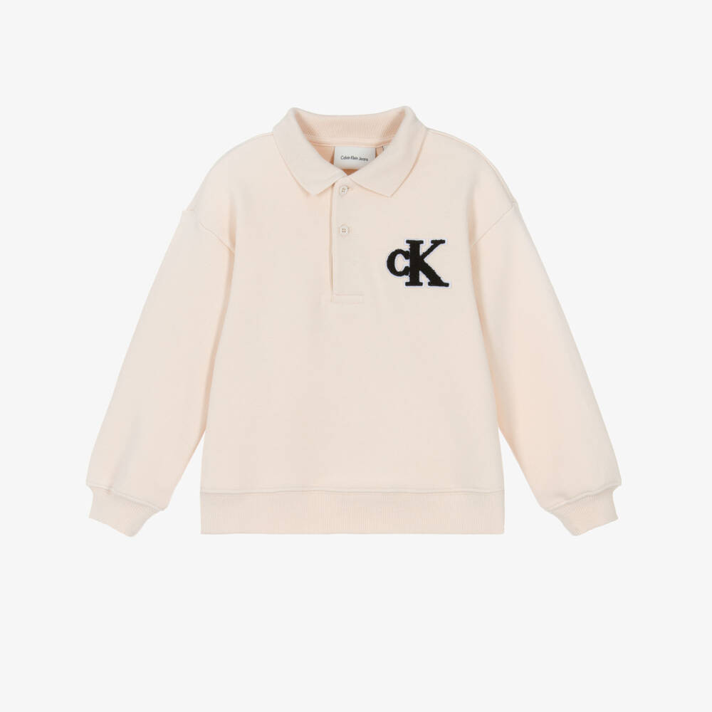 Calvin Klein-Boys Beige Cotton Piqué Polo Shirt | Childrensalon Outlet
