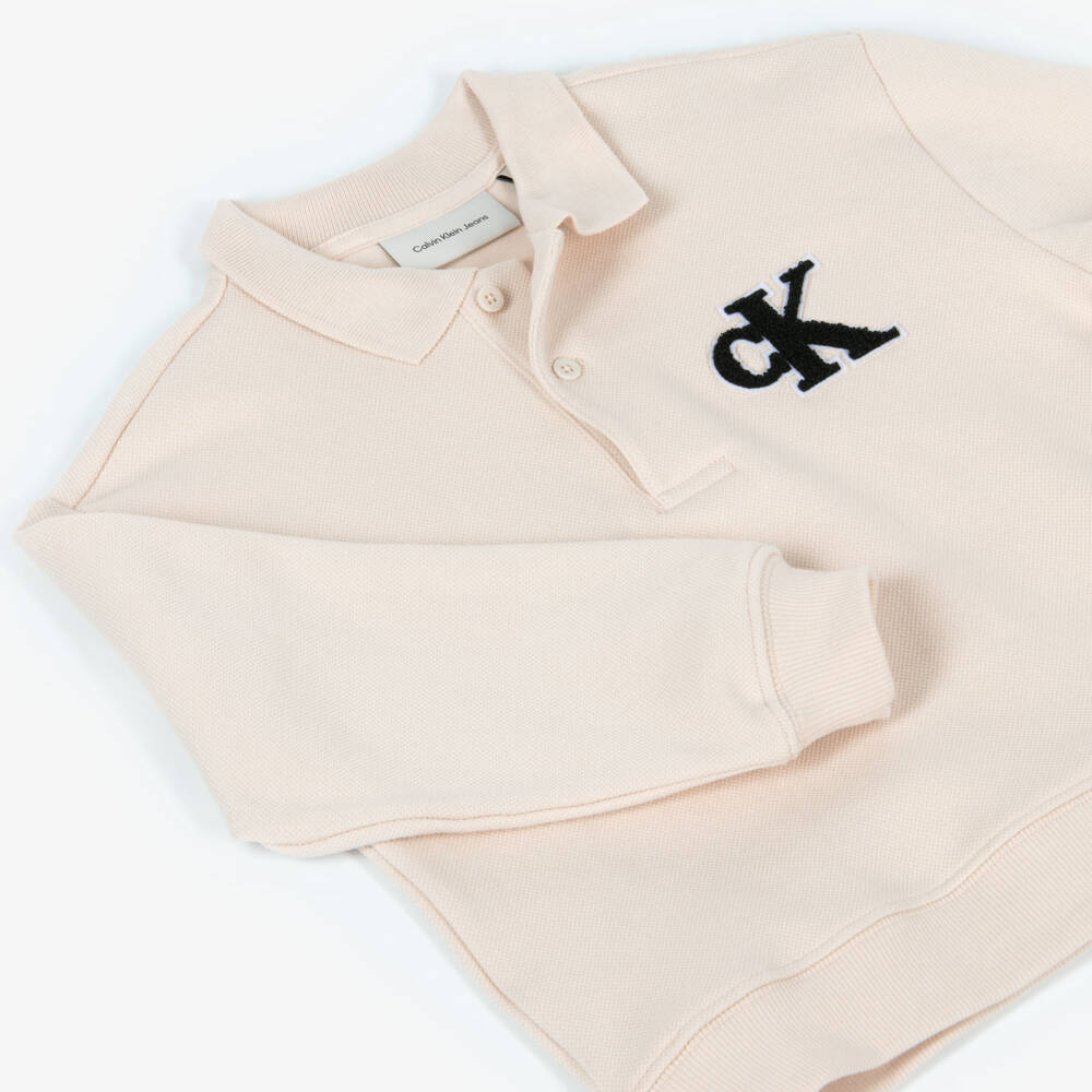 Calvin Klein-Boys Beige Cotton Piqué Polo Shirt | Childrensalon Outlet