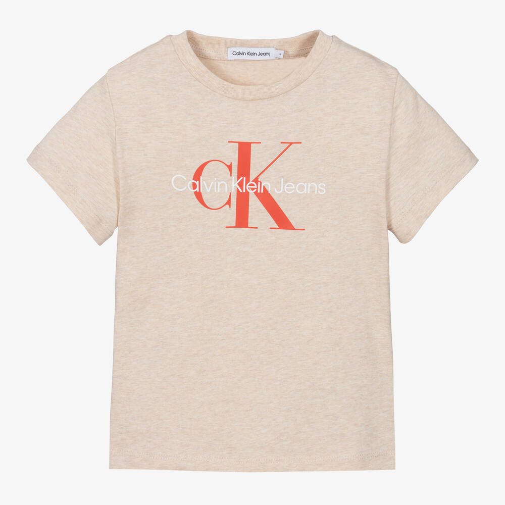 Calvin Klein - Бежевая хлопковая футболка для мальчиков | Childrensalon