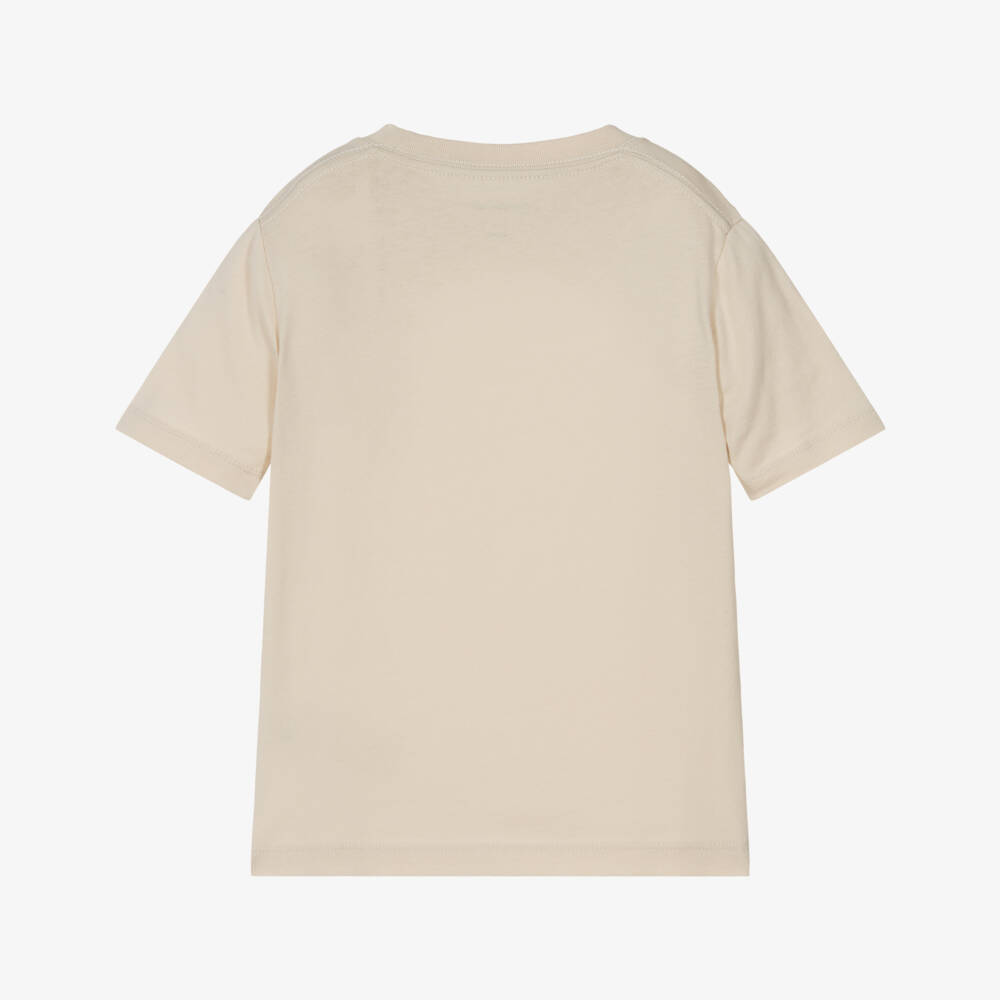 Calvin Klein-Boys Beige Cotton T-Shirt with Logo Patch | Childrensalon Outlet