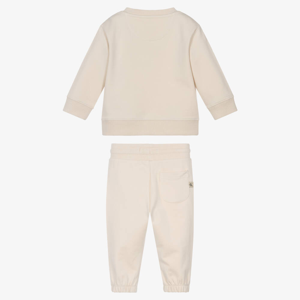 Calvin Klein-Boys Beige Cotton Tracksuit with Bouclé Logo | Childrensalon Outlet