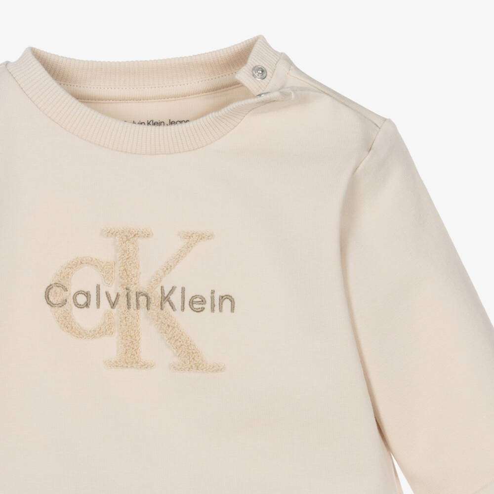 Calvin Klein-Boys Beige Cotton Tracksuit with Bouclé Logo | Childrensalon Outlet