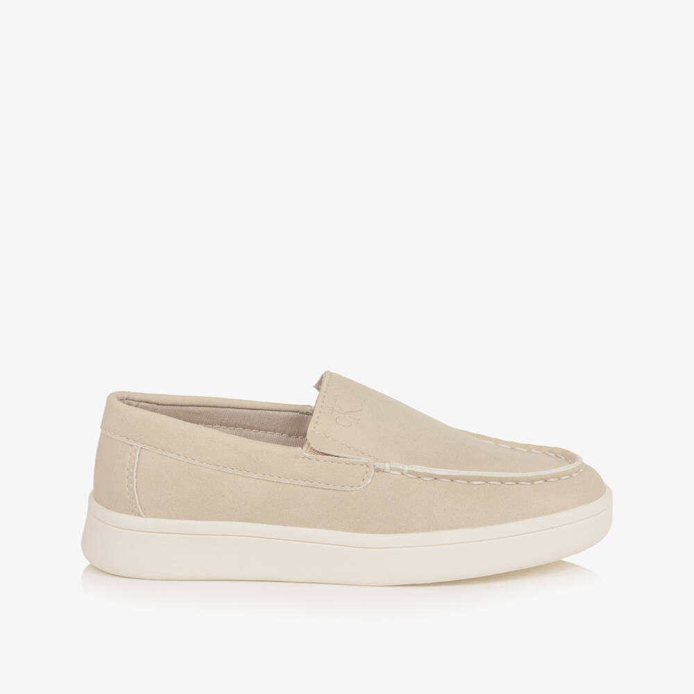Calvin Klein-Boys Beige Faux Suede Leather Moccasins | Childrensalon Outlet