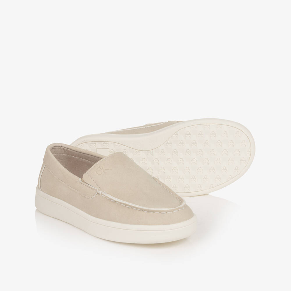 Calvin Klein-Boys Beige Faux Suede Leather Moccasins | Childrensalon Outlet
