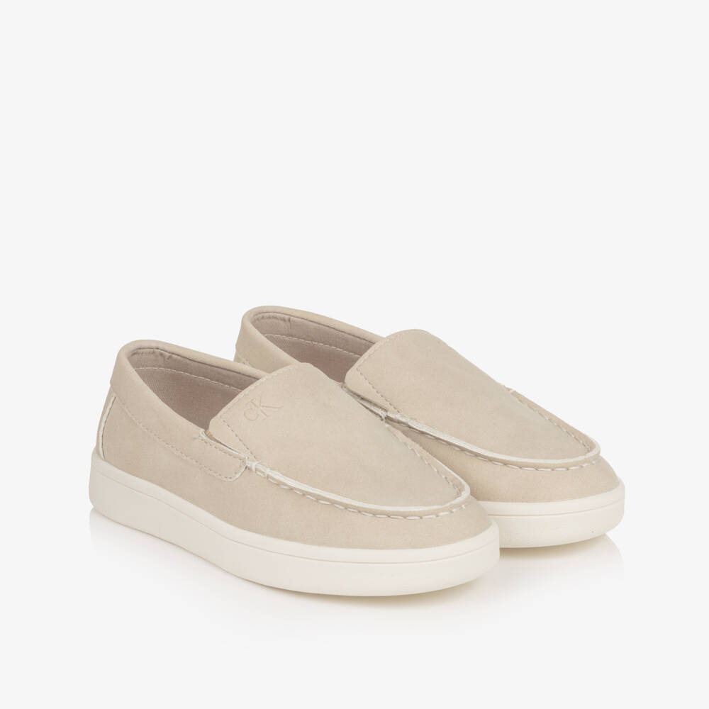 Calvin Klein-Boys Beige Faux Suede Leather Moccasins | Childrensalon Outlet