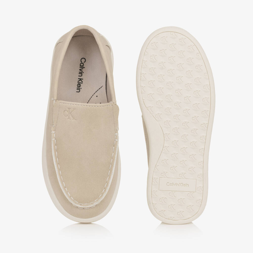 Calvin Klein-Boys Beige Faux Suede Leather Moccasins | Childrensalon Outlet