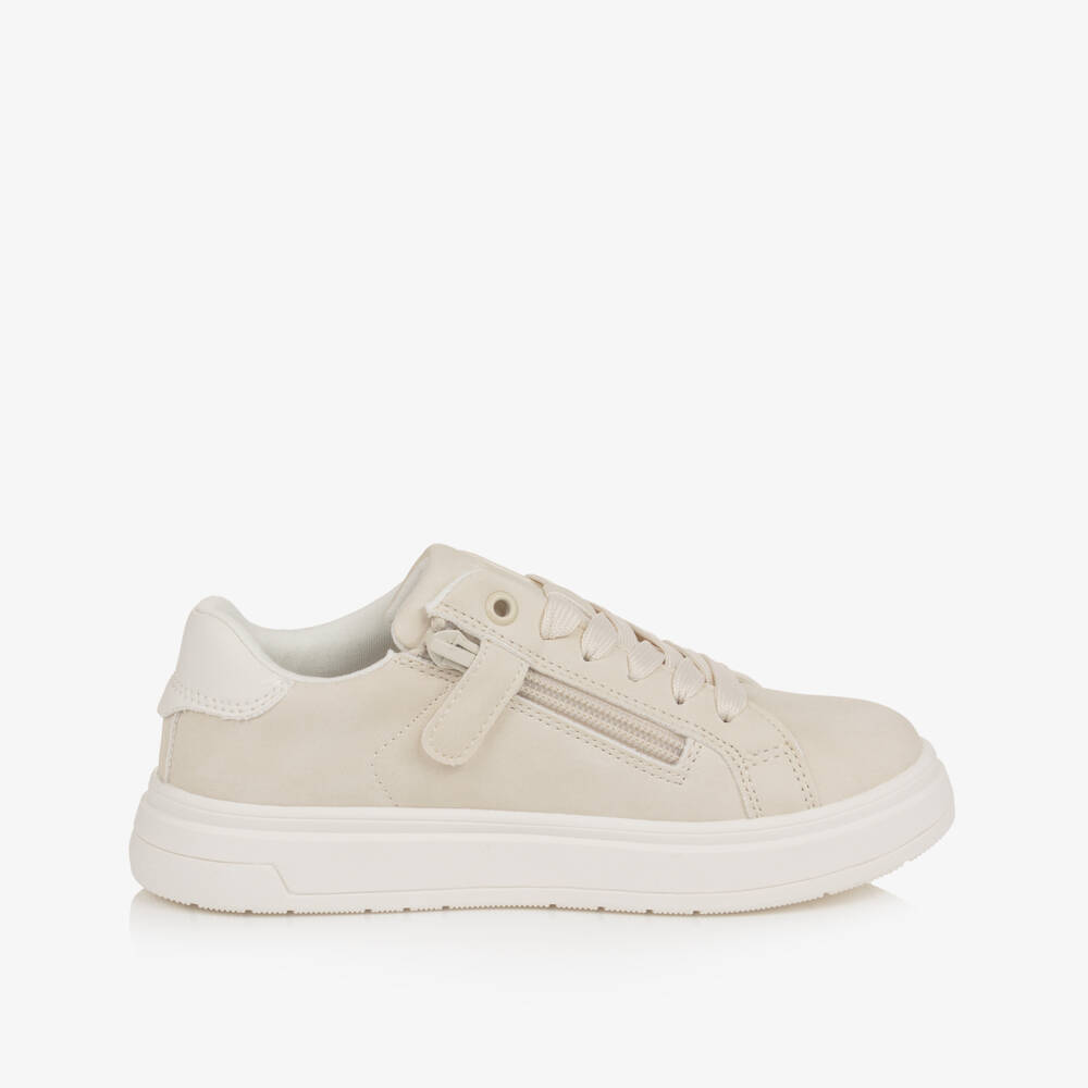 Calvin Klein-Boys Beige Faux Suede Leather Zip Trainers | Childrensalon Outlet