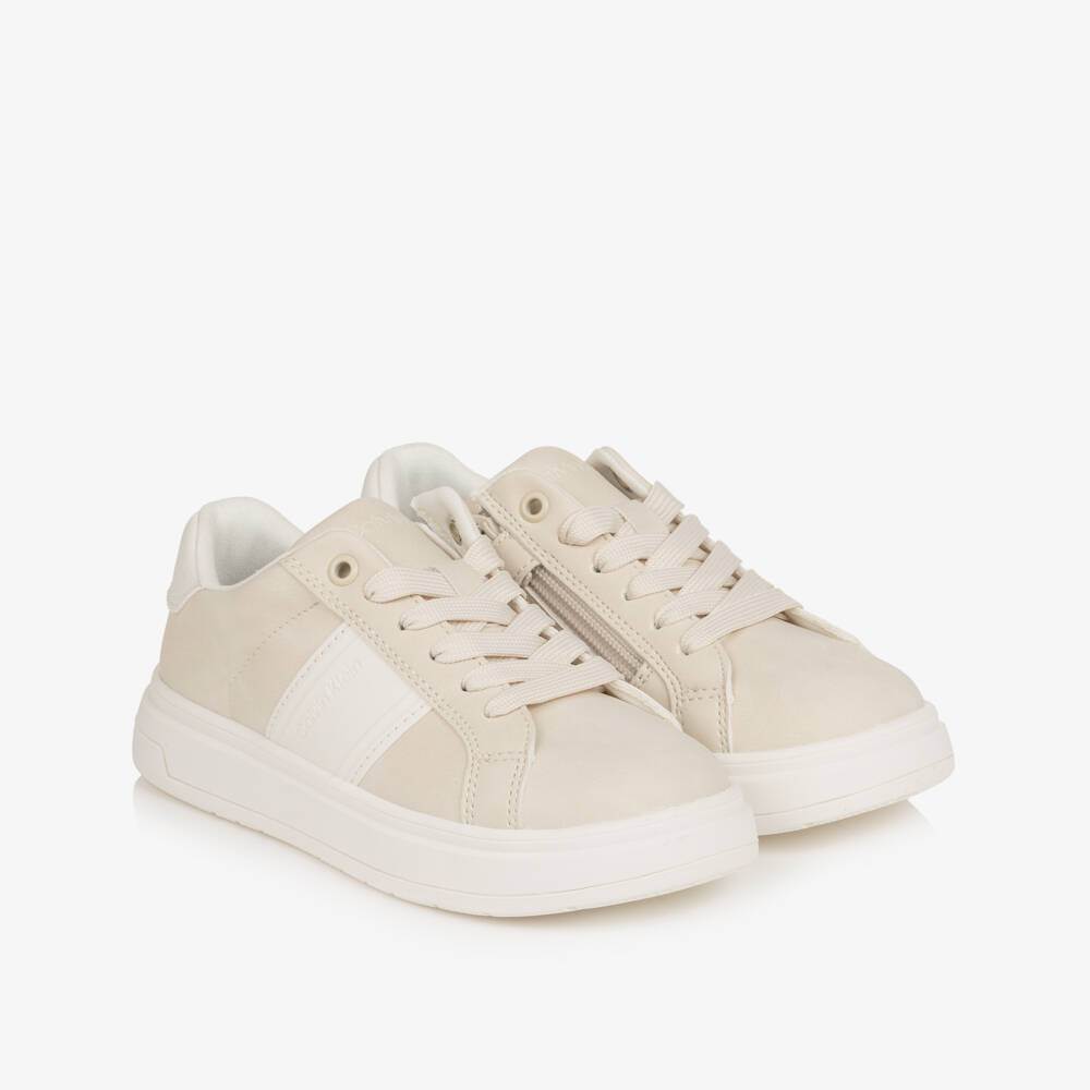 Calvin Klein-Boys Beige Faux Suede Leather Zip Trainers | Childrensalon Outlet