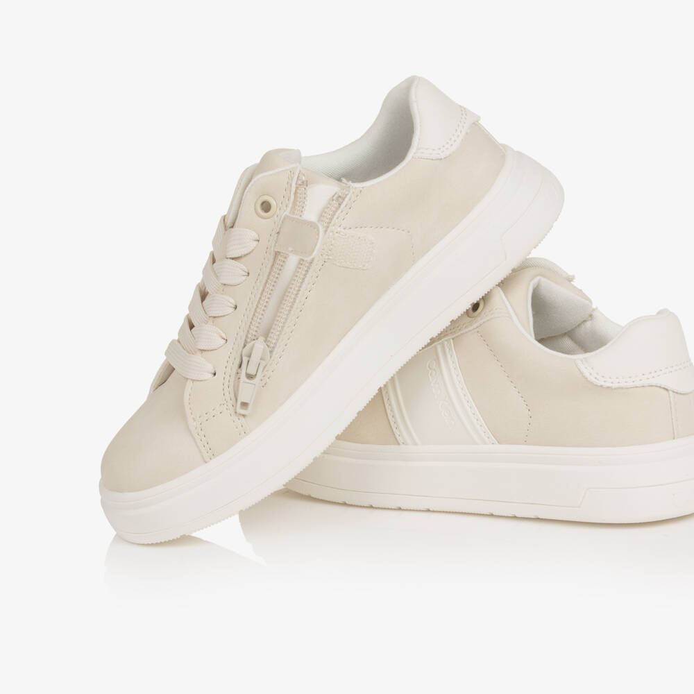 Calvin Klein-Boys Beige Faux Suede Leather Zip Trainers | Childrensalon Outlet