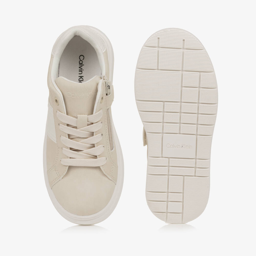 Calvin Klein-Boys Beige Faux Suede Leather Zip Trainers | Childrensalon Outlet