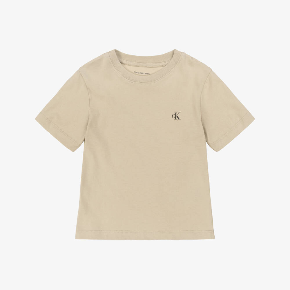 Calvin Klein-Boys Beige & Ivory Cotton T-Shirts (2 Pack) | Childrensalon Outlet