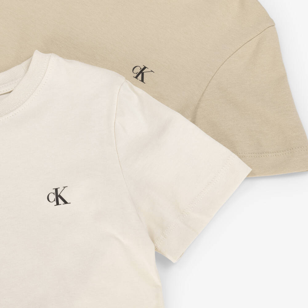 Calvin Klein-Boys Beige & Ivory Cotton T-Shirts (2 Pack) | Childrensalon Outlet