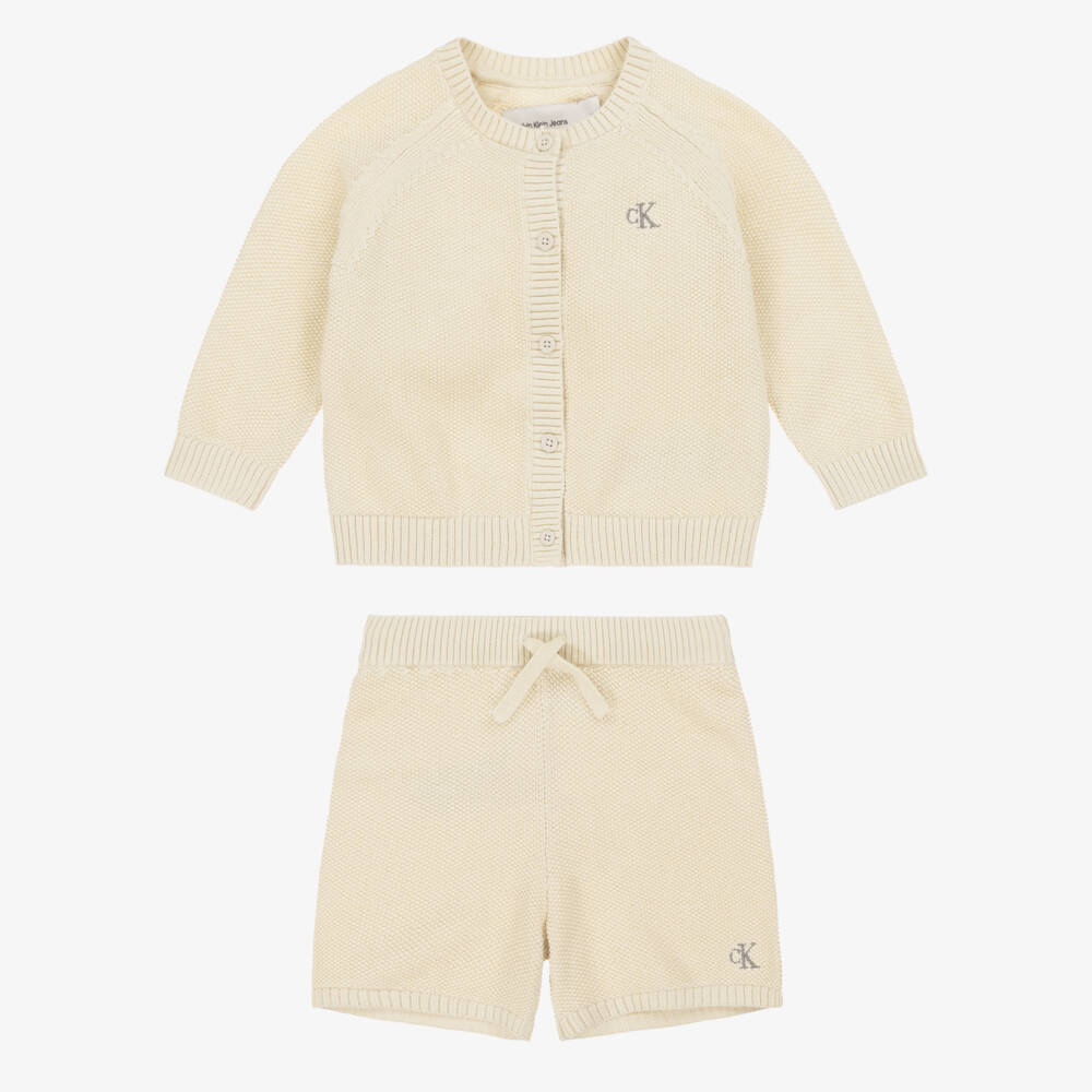 Calvin Klein-Boys Beige Knit Cardigan & Shorts | Childrensalon Outlet