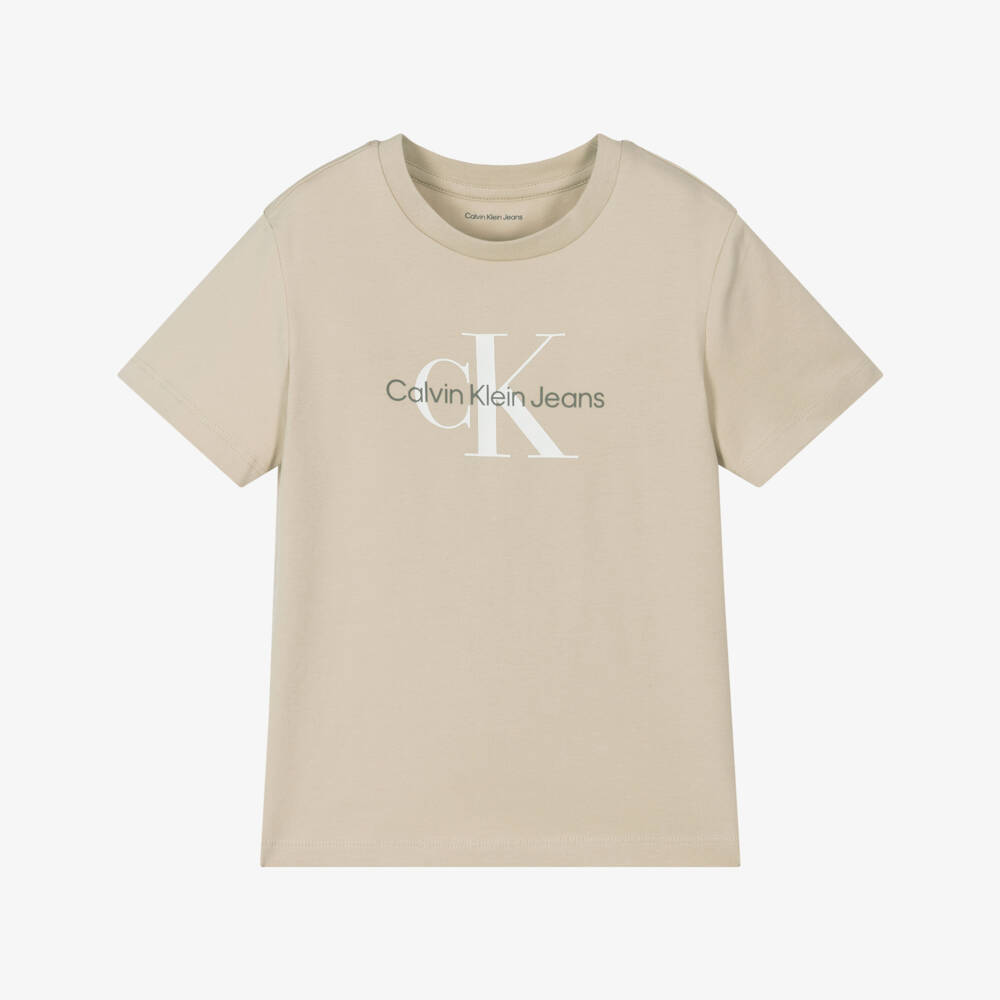 Calvin Klein-Футболка из хлопка с логотипом бежевого цвета для мальчиков | Childrensalon Outlet
