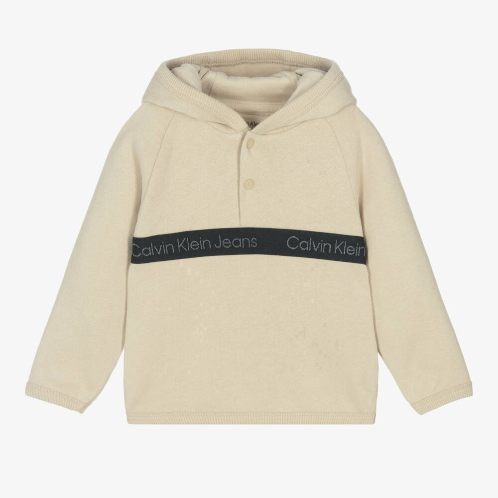 Calvin Klein-Boys Beige Logo Hooded Top | Childrensalon Outlet