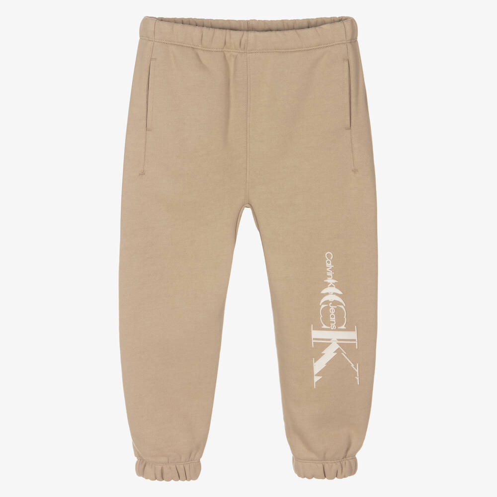 Calvin Klein Jeans - Boys Beige Logo Joggers | Childrensalon