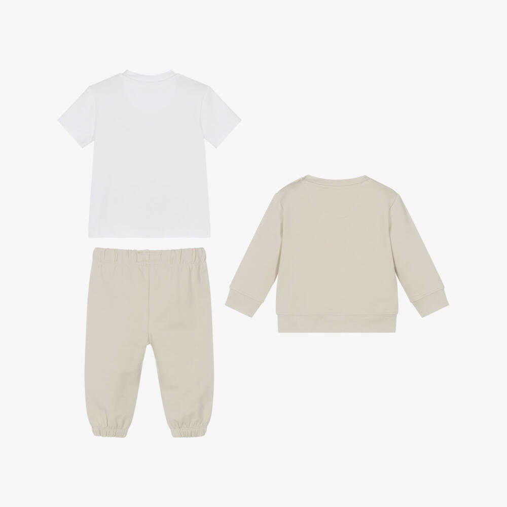 Calvin Klein-Boys Beige Monogrammed Cotton Ensemble | Childrensalon Outlet