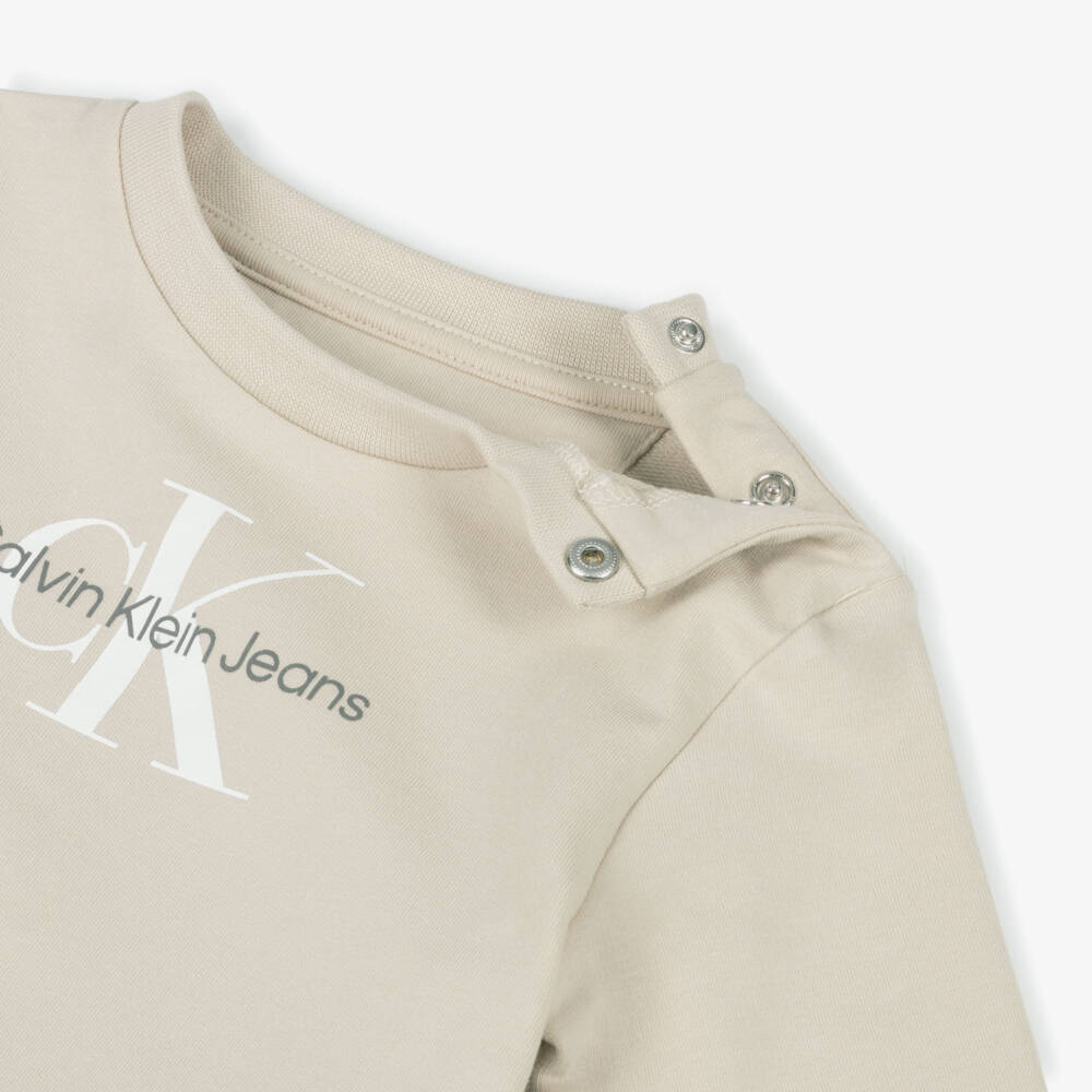 Calvin Klein-Boys Beige Monogrammed Cotton Ensemble | Childrensalon Outlet