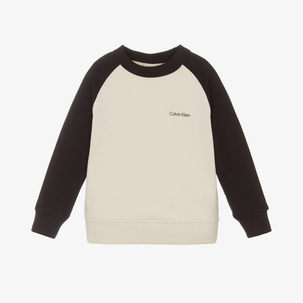 Calvin Klein-بلوزة صوفية بيج و أسود للأولاد | Childrensalon Outlet