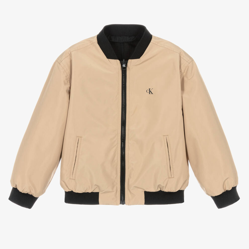 كالفين كلاين-جاكيت بوجهين لون بيج وأسود للأولاد | Childrensalon Outlet