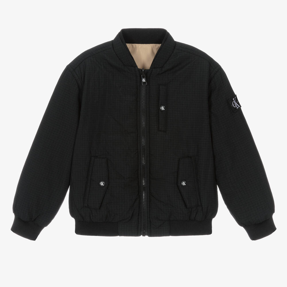 Calvin Klein - Boys Black & Beige Reversible Jacket | Childrensalon