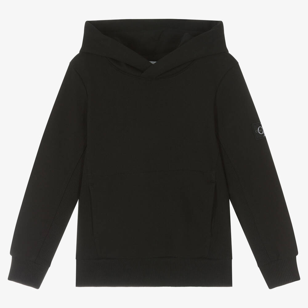 Calvin Klein - Sweat à capuche noir en coton CK | Childrensalon