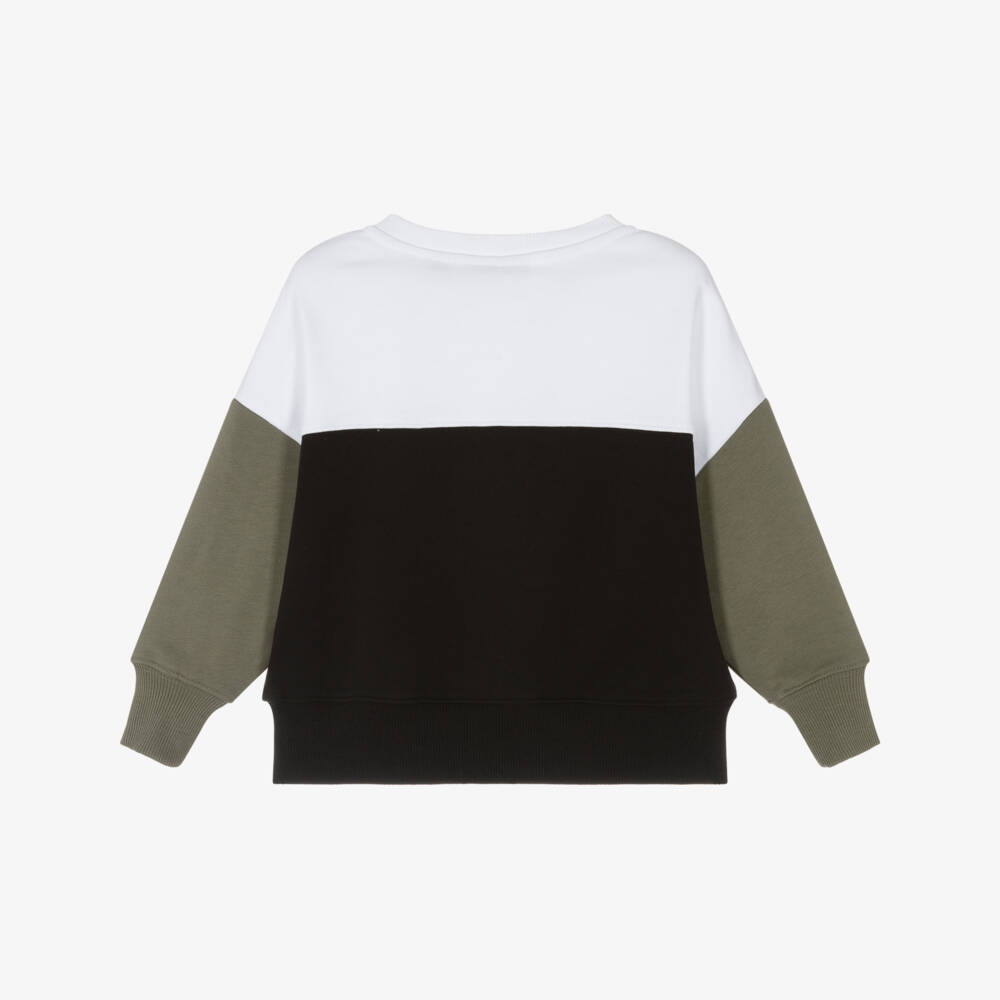 Calvin Klein-Boys Black Cotton Colour Block Logo Sweatshirt | Childrensalon Outlet