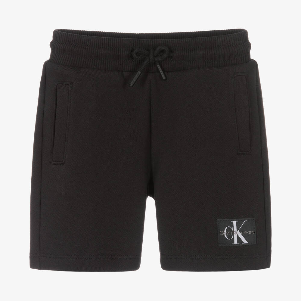 Calvin Klein Jeans - Boys Black Cotton Jersey Logo Shorts | Childrensalon
