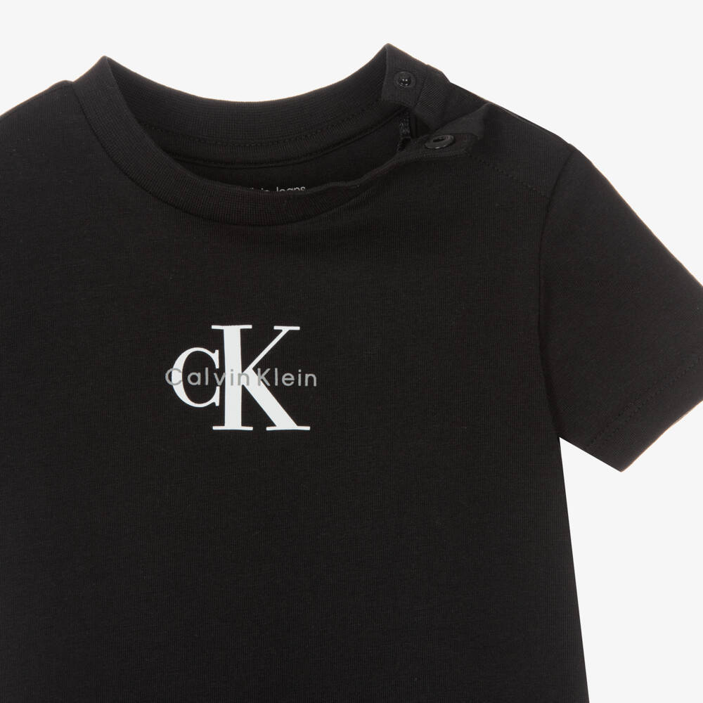 Calvin Klein-Boys Black Cotton Jersey Shorts Set with Monogram Logo | Childrensalon Outlet