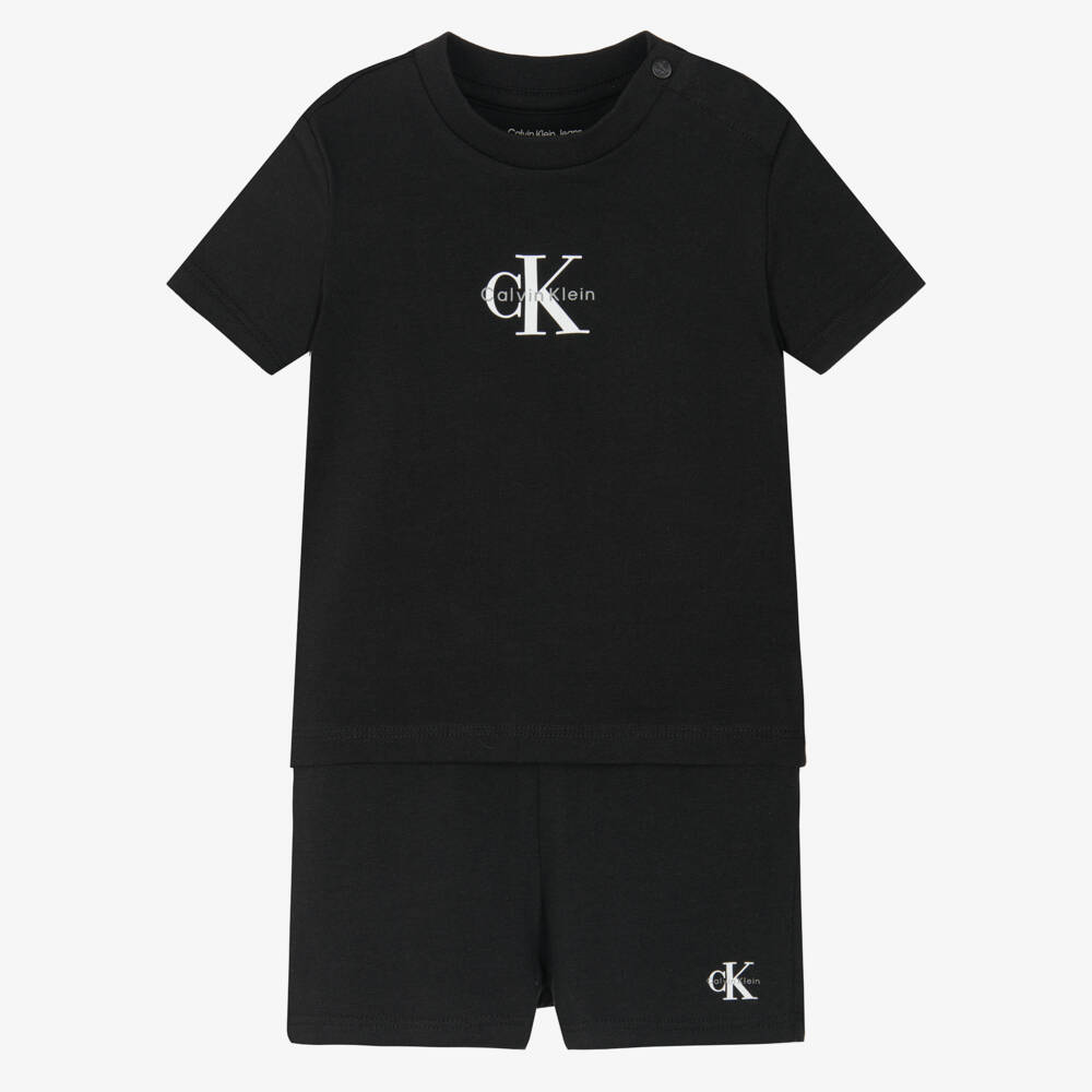 Calvin Klein-Boys Black Cotton Jersey Shorts Set with Monogram Logo | Childrensalon Outlet