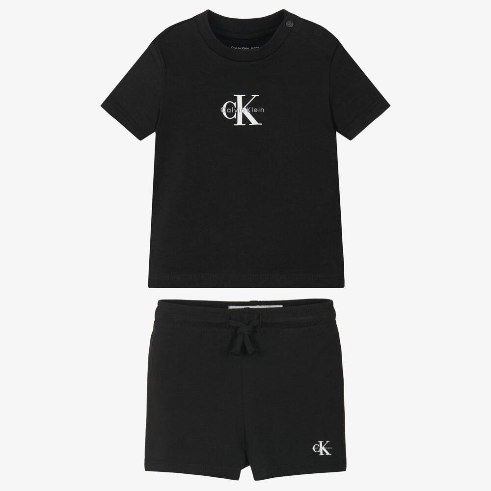 Calvin Klein-Boys Black Cotton Jersey Shorts Set with Monogram Logo | Childrensalon Outlet