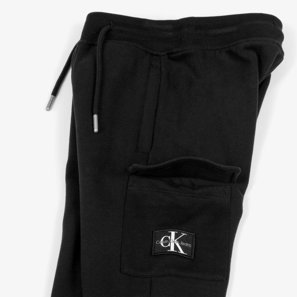 Calvin Klein-Boys Black Cotton Joggers with Monogram Logo & Cargo Pocket | Childrensalon Outlet