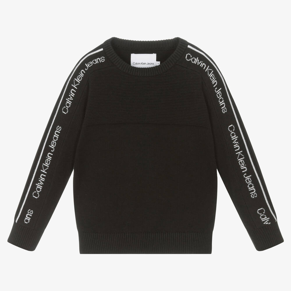 Calvin Klein Jeans - Boys Black Cotton Knit Logo Sweater | Childrensalon